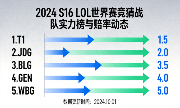 S16下注焦点LOL世界赛竞猜战队实力榜与赔率动态配图，展示世界赛战队排名与赔率变化